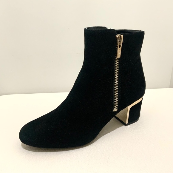 DKNY Kylah Black Suede Leather Block Heel Bootie Heeled Ankle Boot WITH ZIPPER 8 - Picture 9 of 12